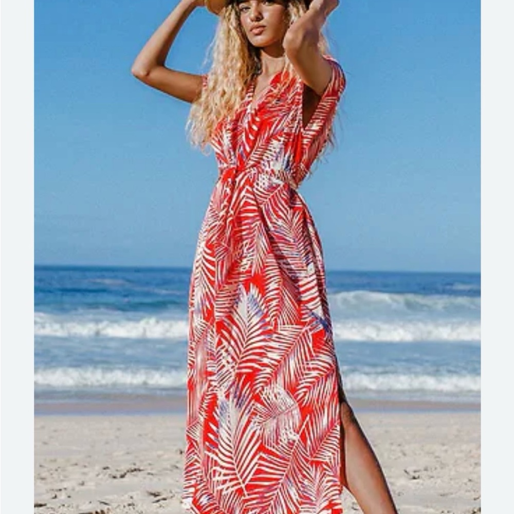 Cupshe Red and White Tropical Maxi Dress